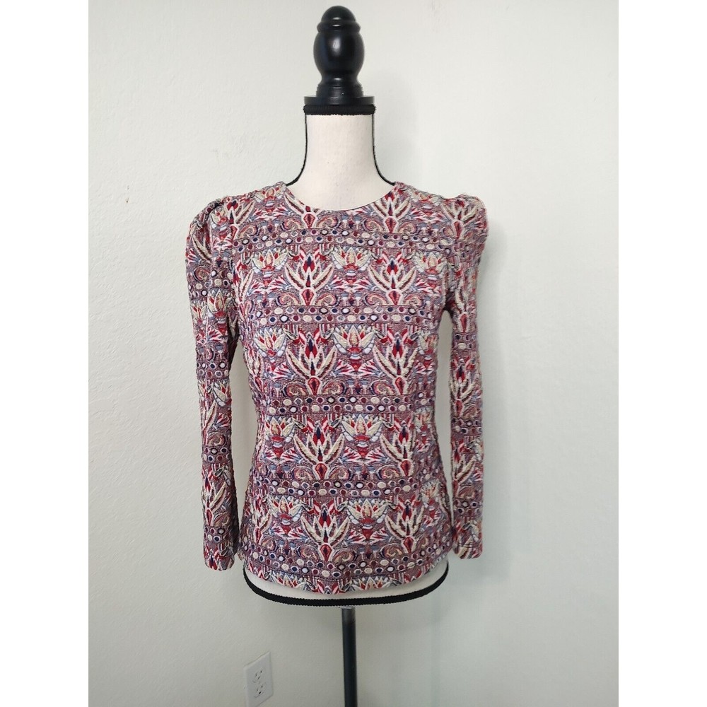 Zara  Brocade Shiny Jacquard Metallic Keyhole Back  Top Azteca Sz M